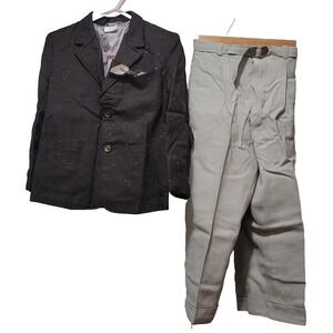 VTG 70s Boys 4pc Brown Fleck Suit‎ Jacket Clip Tie Gray Pants Belt JCP Sz 5T